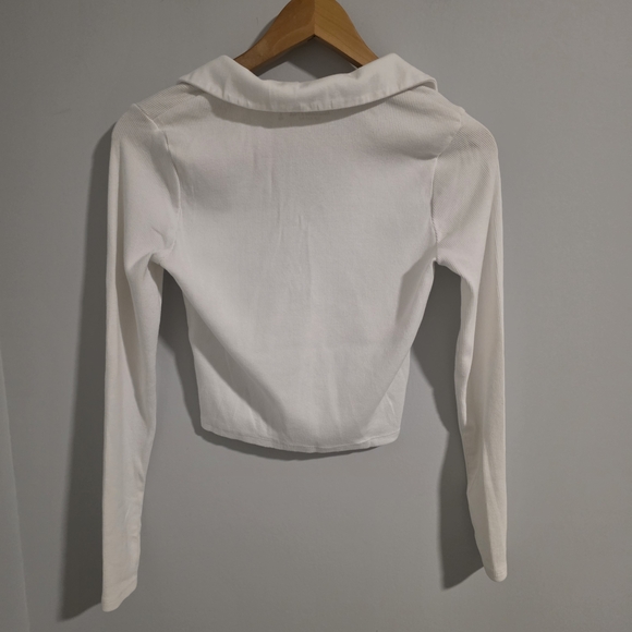 Abercrombie & Fitch Ribbed Polo Crop Top Long Sleeve White Size S - Picture 5 of 7